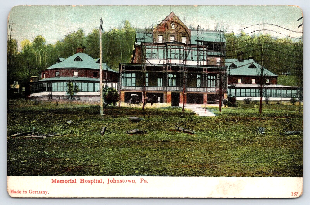 VINTAGE OLD ANTIQUE POSTCARD MEMORIAL HOSPITAL BUILDING JOHNSTOWN PENNSYLVANIA