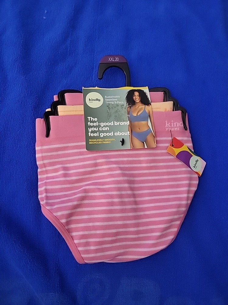 Kindly Yours ~ 3-Pair Womens Thong Seamless Underwear Nylon Blend ~ 2XL (20)