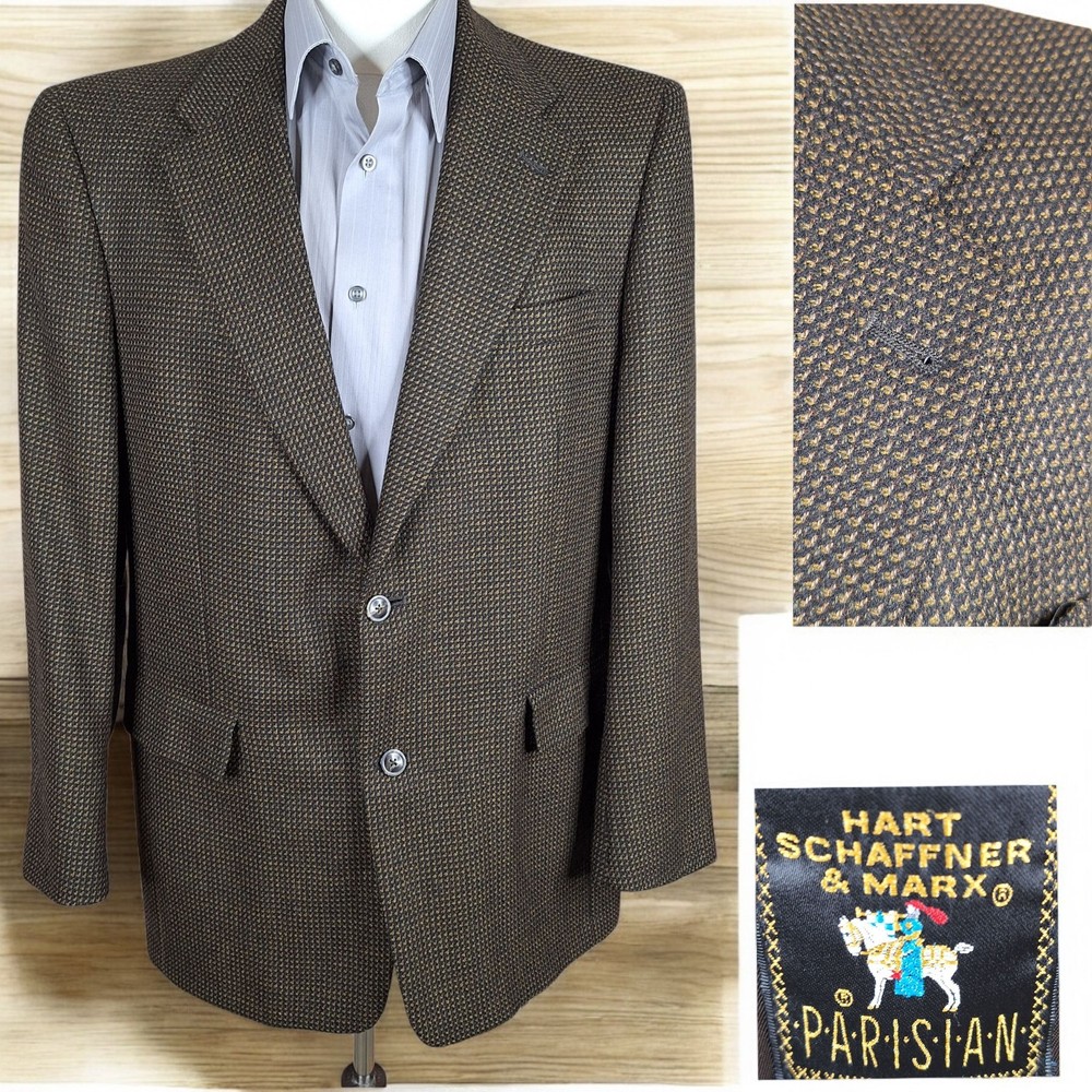 Hart Schaffner Marx Sport Coat Jacket Mens 42R Brown Check Soft Tweed Wool