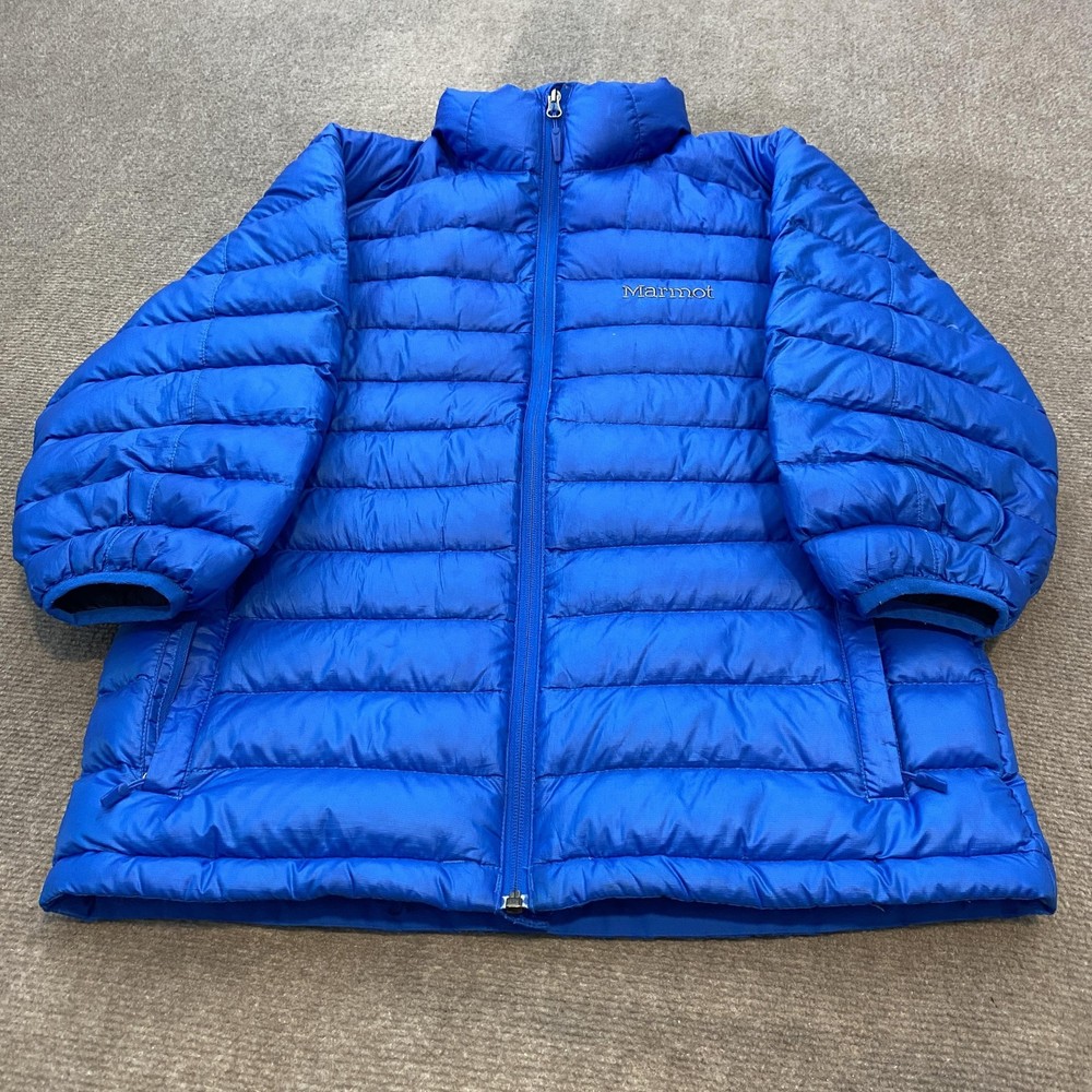 Marmot Jacket Mens Small Blue 700 Fill Down Puffer Full Zip *Altered Sleeves