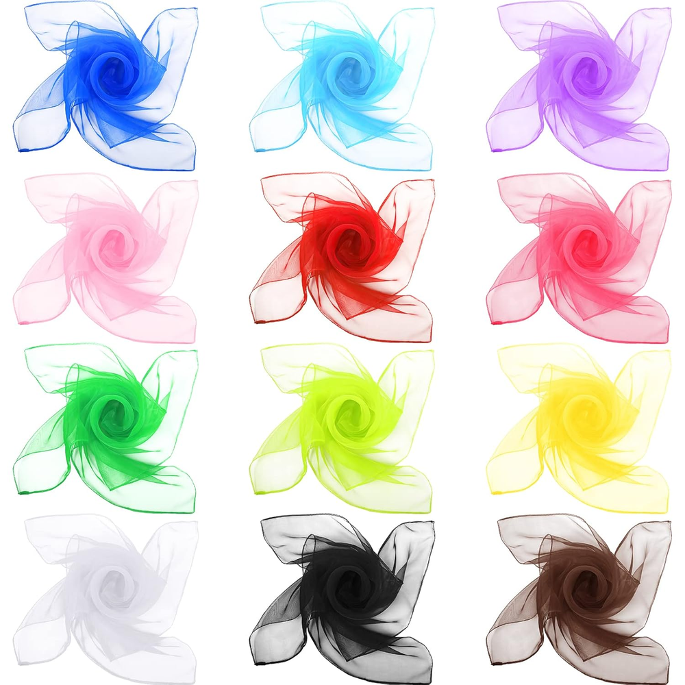 12-Pack 50s Style Retro Chiffon Square Scarf for Women
