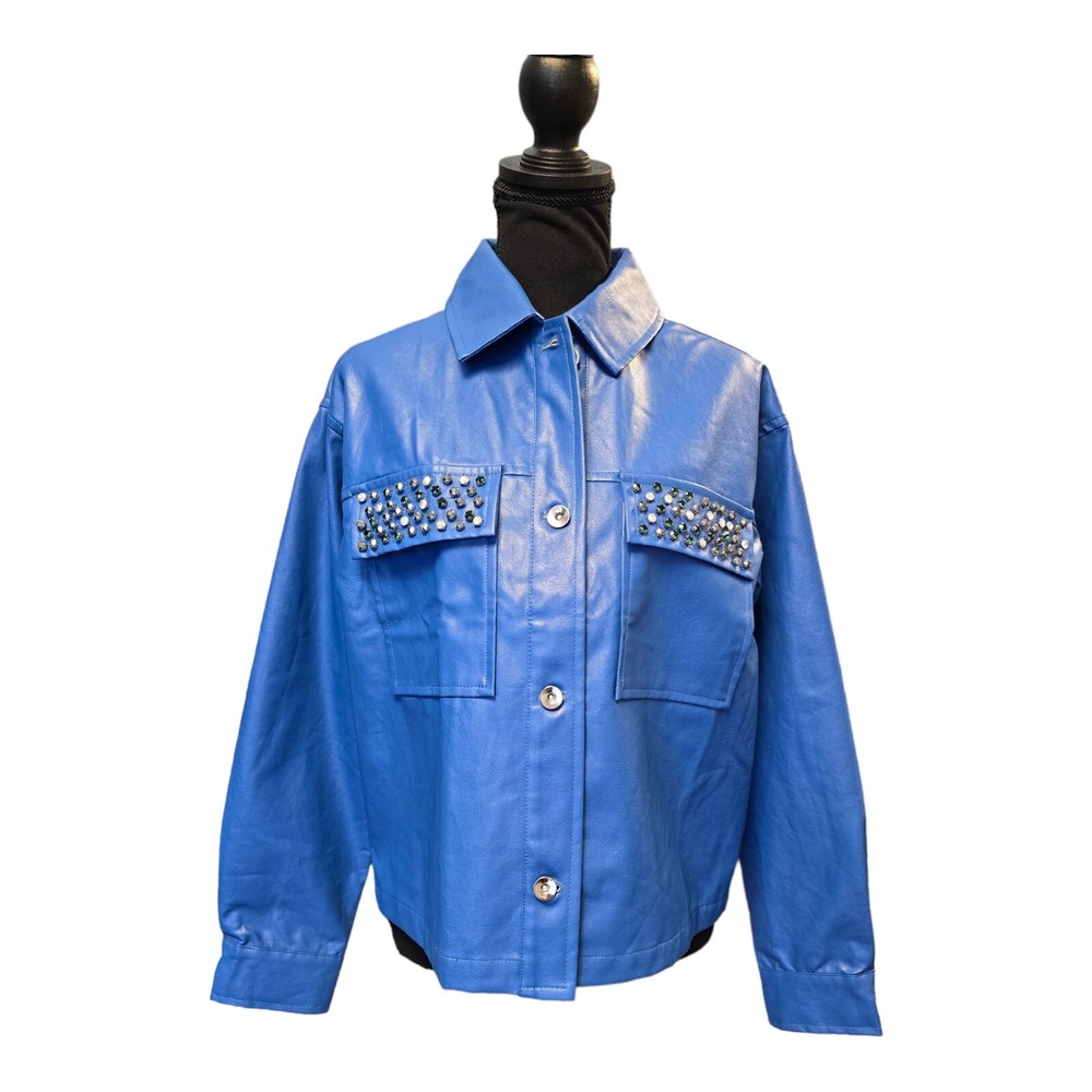 Gee Gee Blue Blazer Jacket Bedazzled Pockets Size Small NWT Women's