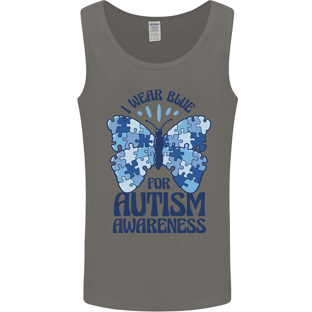 I Wear Blue For Autism Butterfly Autistic Mens Vest Tank Top