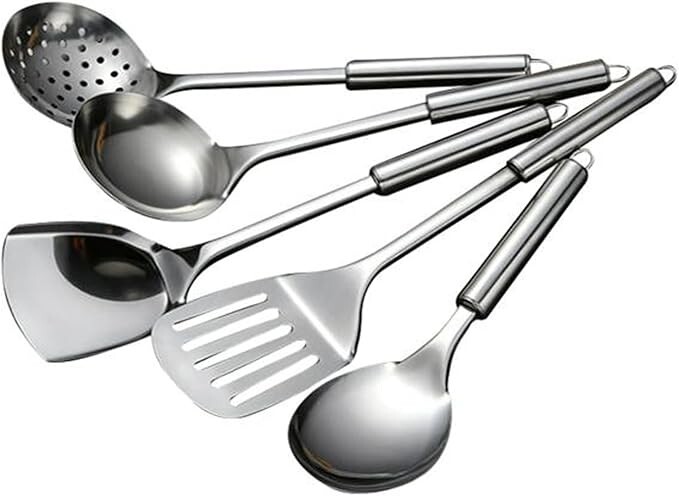 5-Piece Stainless Steel Cooking Utensils Set - Heat Resistant Wok Tools