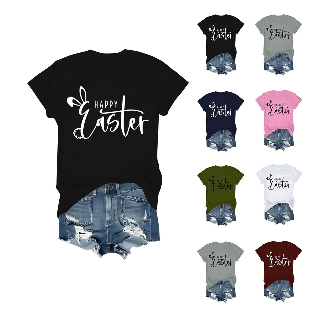 Women's Daily Holiday Printed Short Sleeve Easter Short Sleeve Round Neck Retro
