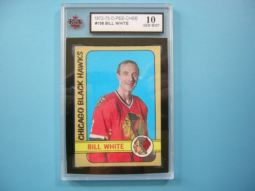 1972/73 O-PEE-CHEE NHL HOCKEY CARD #158 BILL WHITE KSA 10 GEM MINT SHARP+ OPC