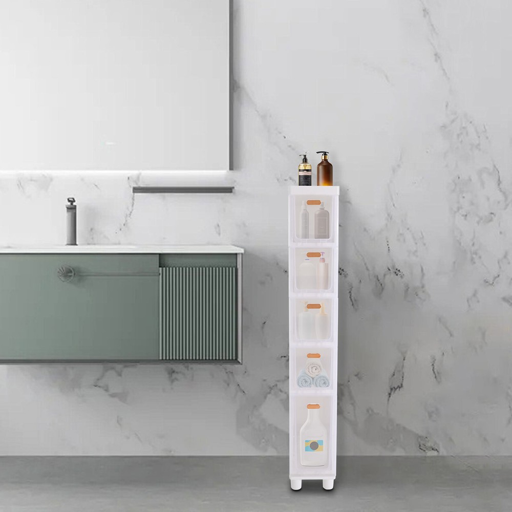 Narrow Slim Bathroom Storage Cabinet with 5 Drawers for Space-Saving Organization