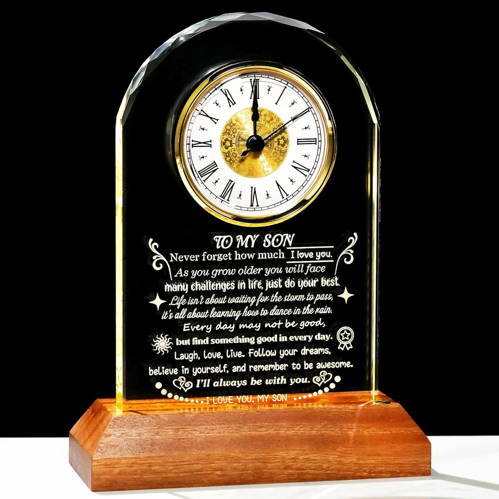 Inspirational Gifts for Son from Mom Dad Sons Crystal Clock with Wooden Light Ba