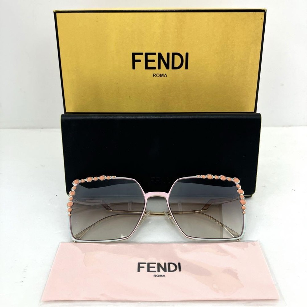 Fendi FF0259S Pink Stud Nickel Alloy Sunglasses New Unworn