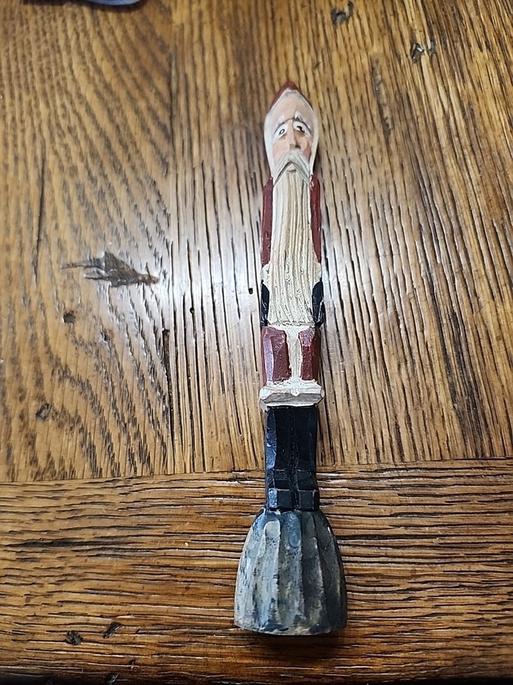 Handcrafted Old World Santa Folk-Art Hand Carved Wood Pencil Thin 6