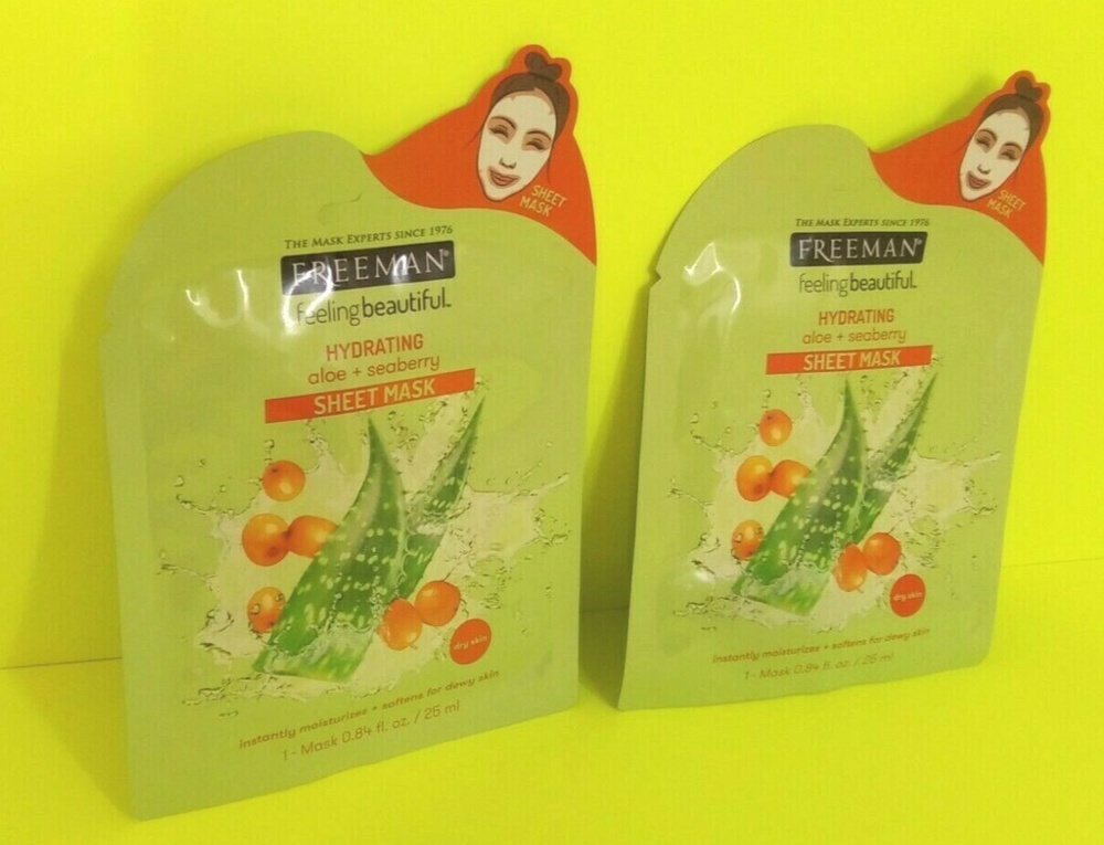 Freeman Beauty Aloe Seaberry Hydrating Sheet Mask Set of 2 Moisturizes Skin