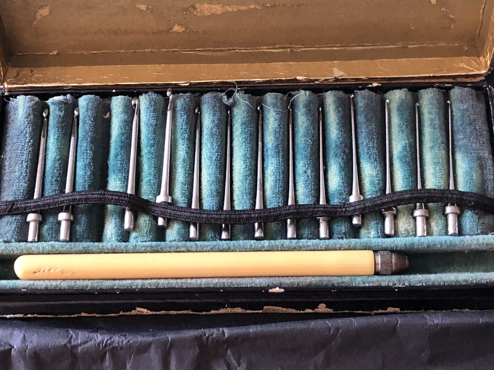 Vintage Boye Crochet Hook Set with Needle Heads Sizes 1-14