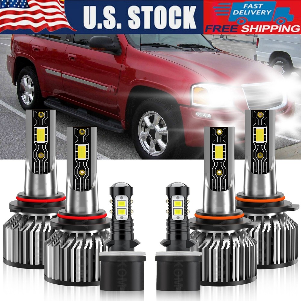 LED Headlight High Low+Fog light Bulbs 6500K kit white For GMC Envoy 2002-2009