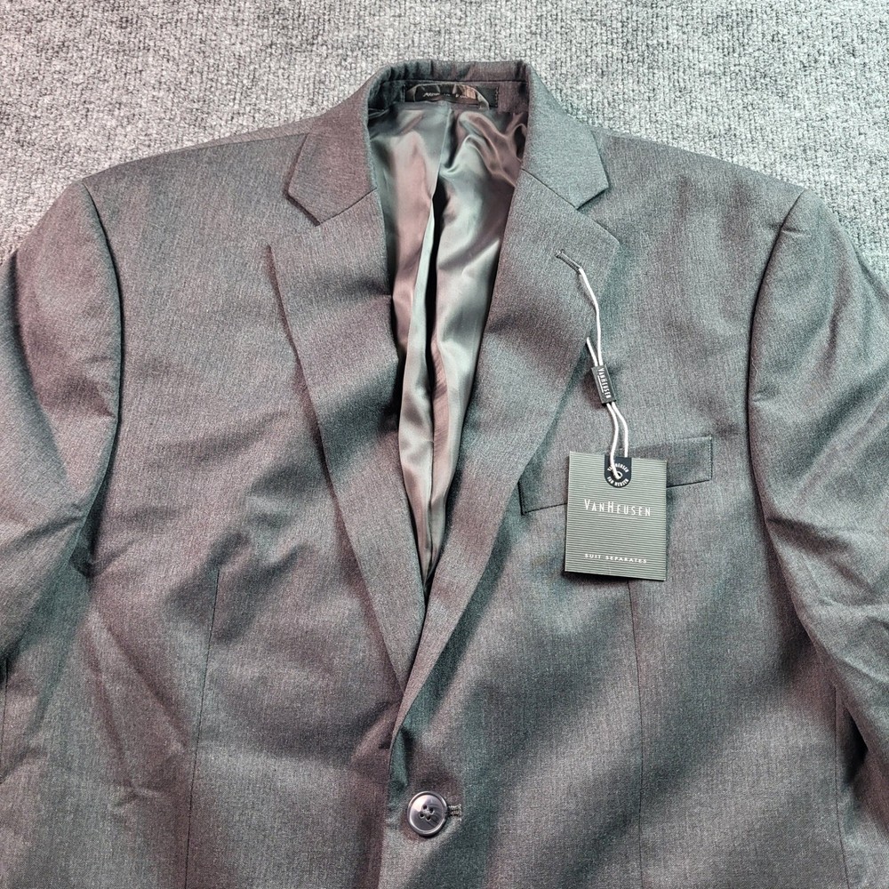 VAN HEUSEN Men Suit Separates Blazer Jacket 38S Short Grey Polyester Rayon