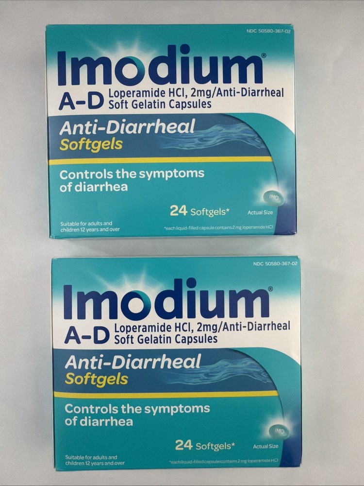 A-D Anti-Diarrheal 2 mg Control Symptoms Diarrhea HCI 24 Softgel X2 Exp 2027+