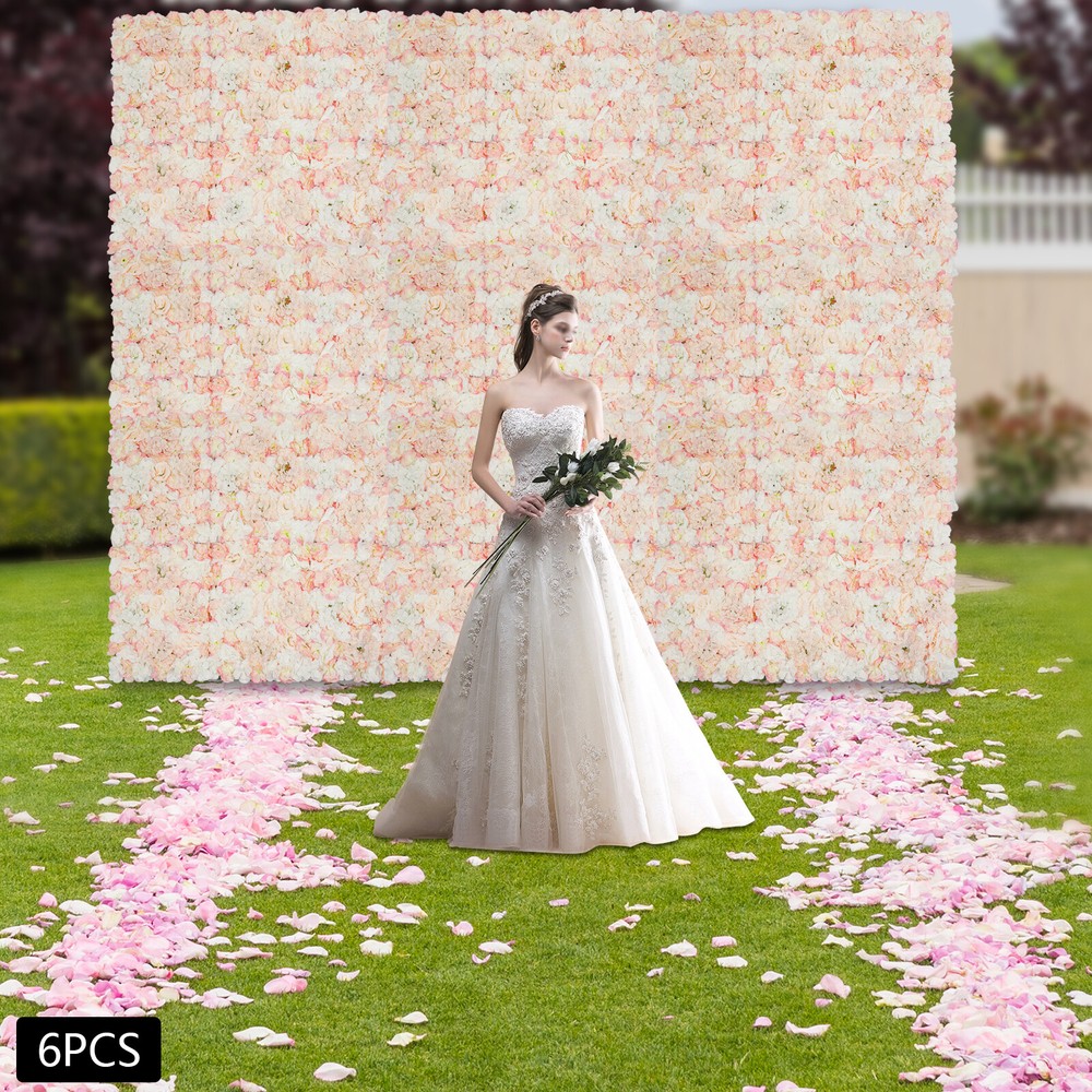 6Pcs Artificial Silk Flower Wall Panel Floral Backdrop For Party Wedding Decor