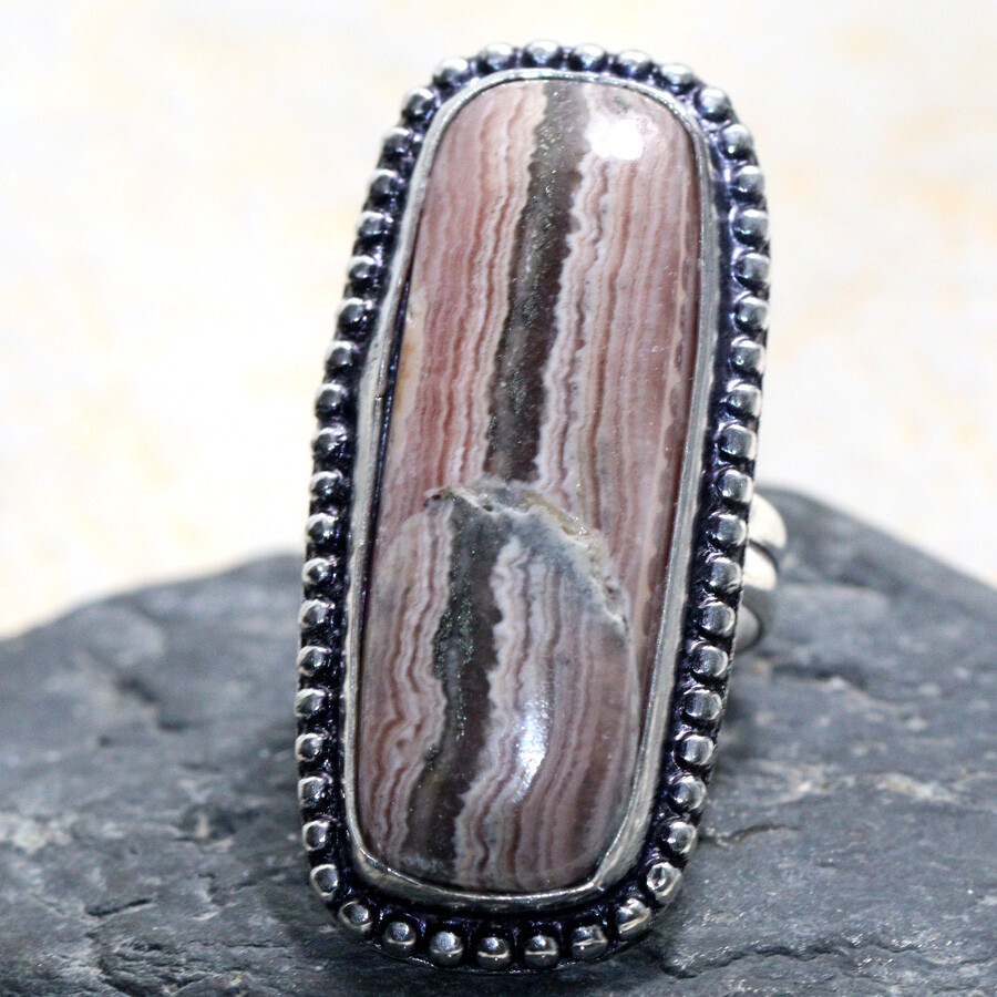 Handmade 925 Silver Plated Rhodochrosite Ethnic Ring Size US 5.5 JW Jewelry