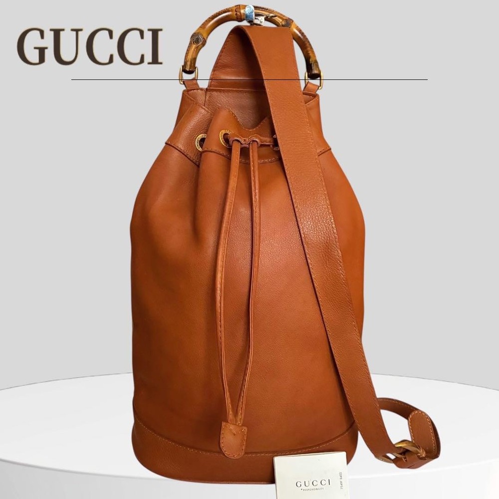 Gucci Bamboo Body Bag Leather Brown 2-Way Shoulder Convertible Used