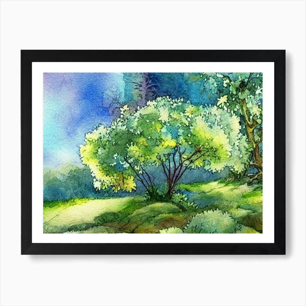 Framed Watercolor Trees Art Print - Canvas Wall Decor Picture