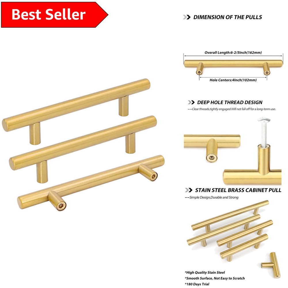 Modern 15-Pack Gold Cabinet Pulls - 4in Center Easy-Install Handles for Stylish Kitchens