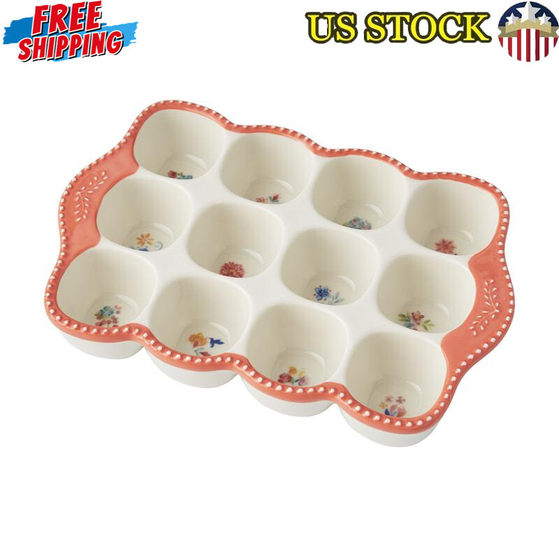 Rustic Stoneware Egg Holder with 12-Capacity Dishwasher Safe Kitchen Decor