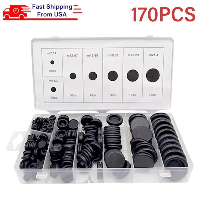 170PCS Rubber Grommet Kit for Firewall Holes and Electrical Wiring Protection