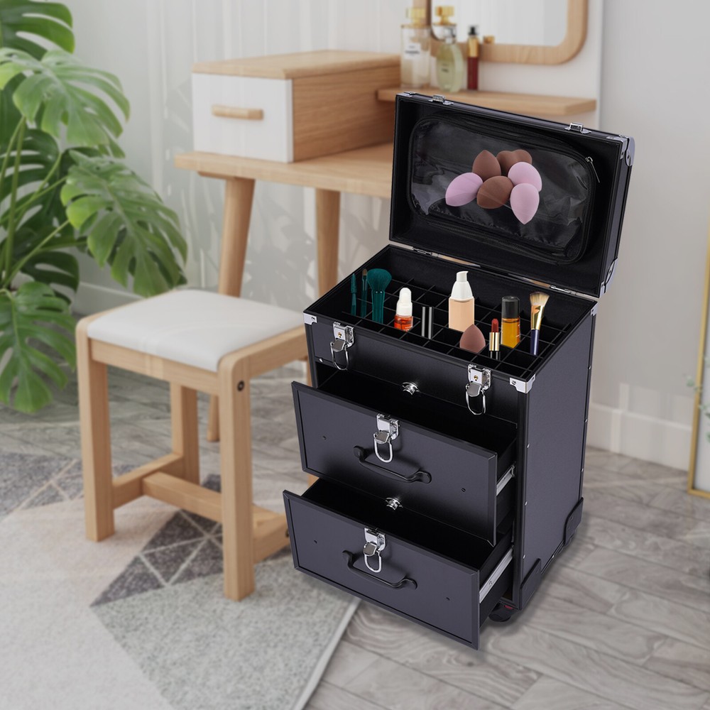 Professional Rolling Makeup Train Case Cosmetic Trolley Makeup Storage Organizer