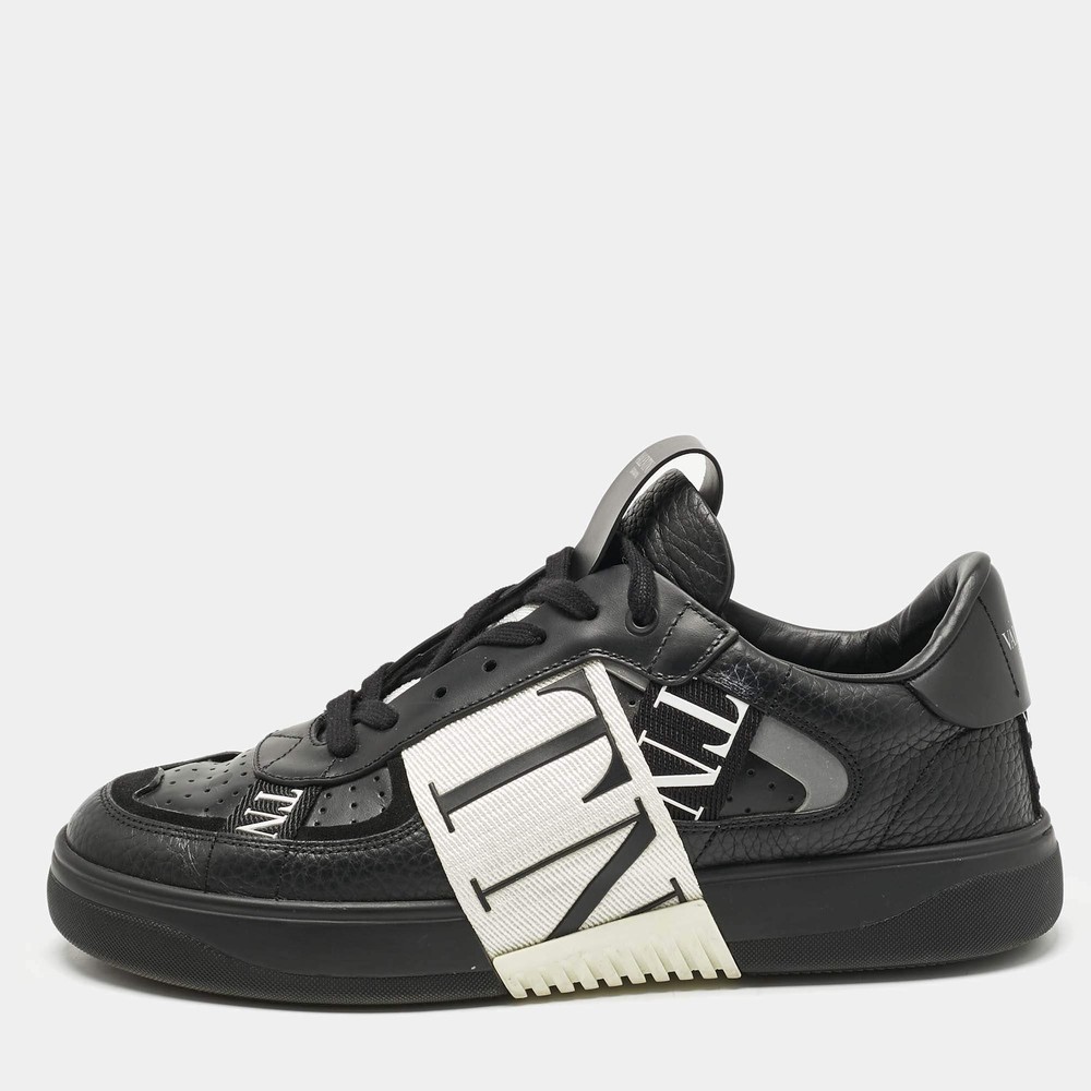 Valentino Black Leather Canvas and Suede VL7N Low Top Sneakers Size 40