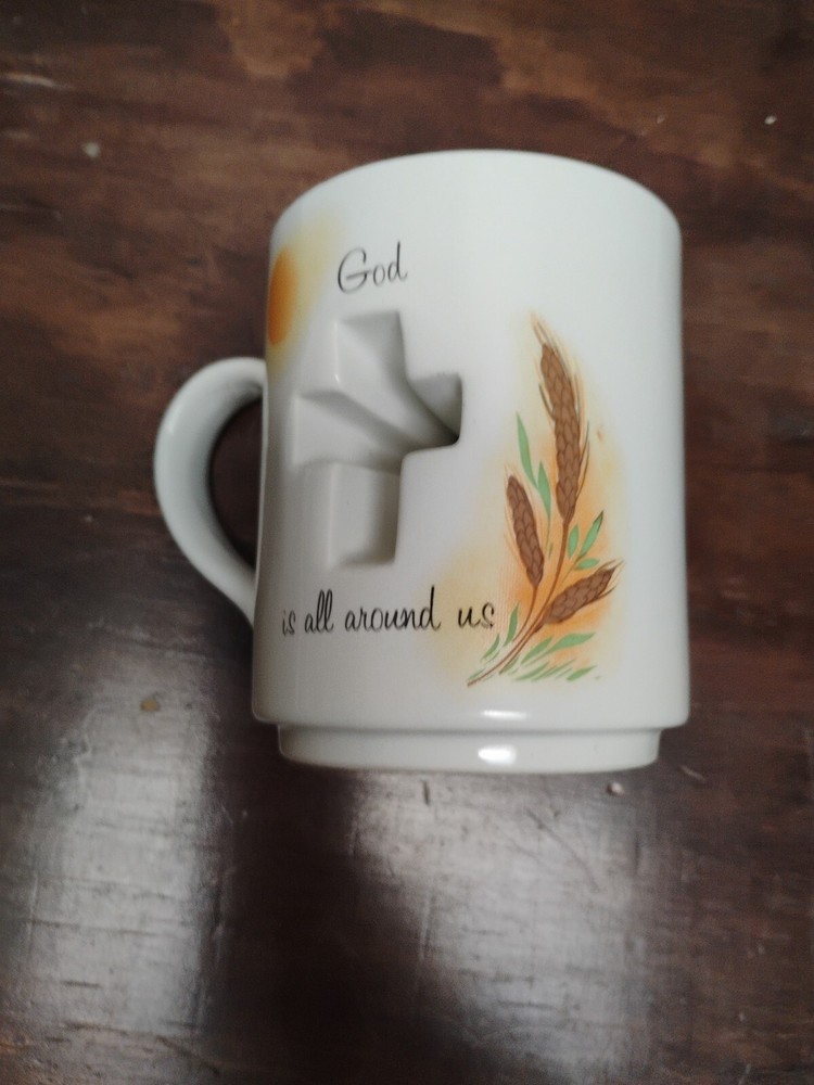 Vintage PAPÉL Japan Ceramic Cup /Mug CHRISTIAN CROSS Hand Decorated Miracle Day