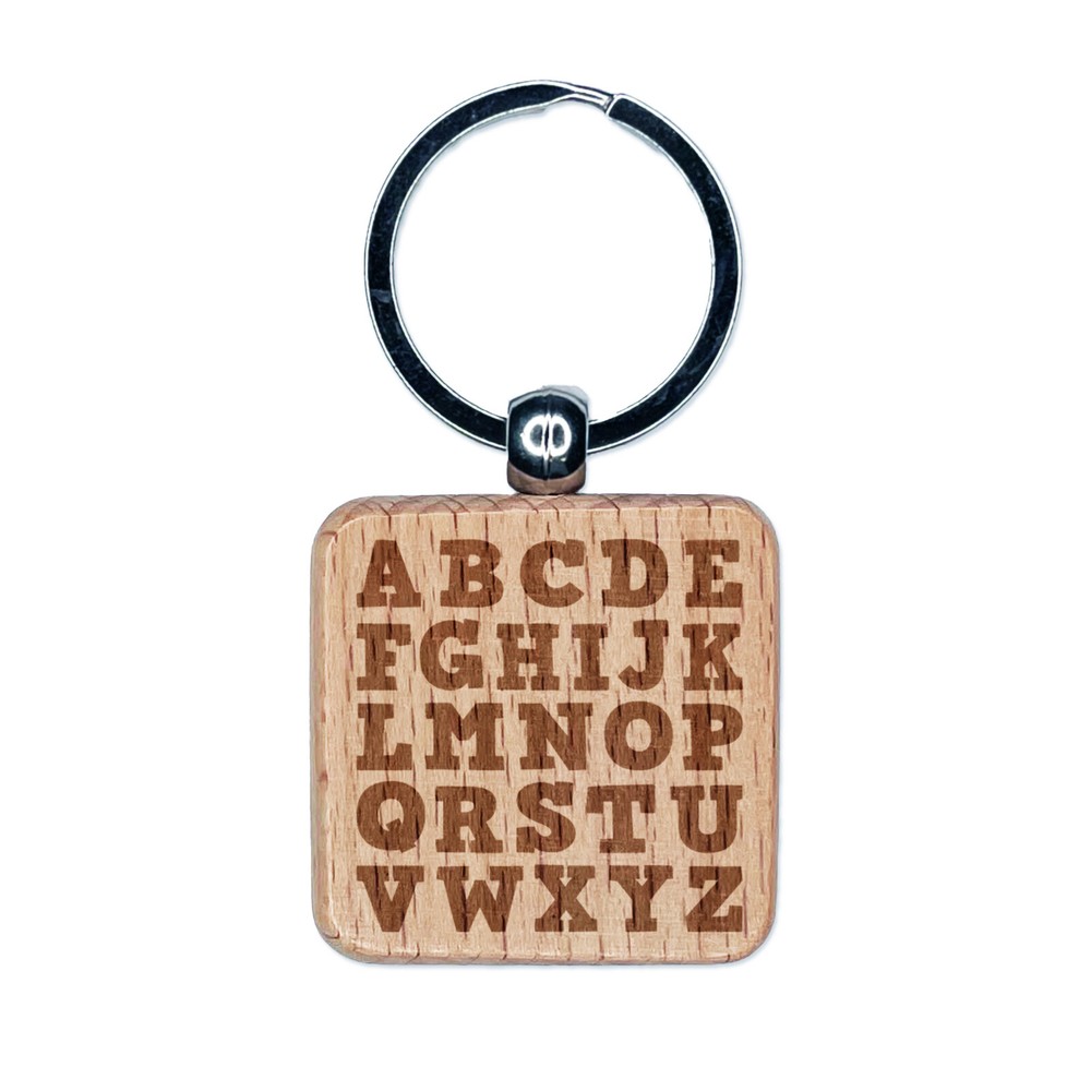 Engraved Wooden Alphabet Letter Keychain Charm Tag Square Shape