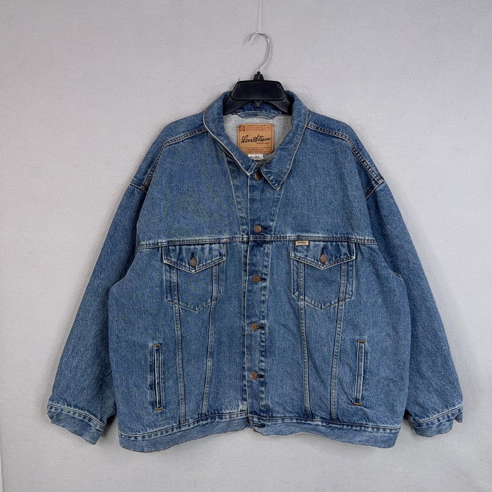 Levi Strauss Jacket Mens 3XL Blue Trucker Denim Bomber Flap Pockets Western