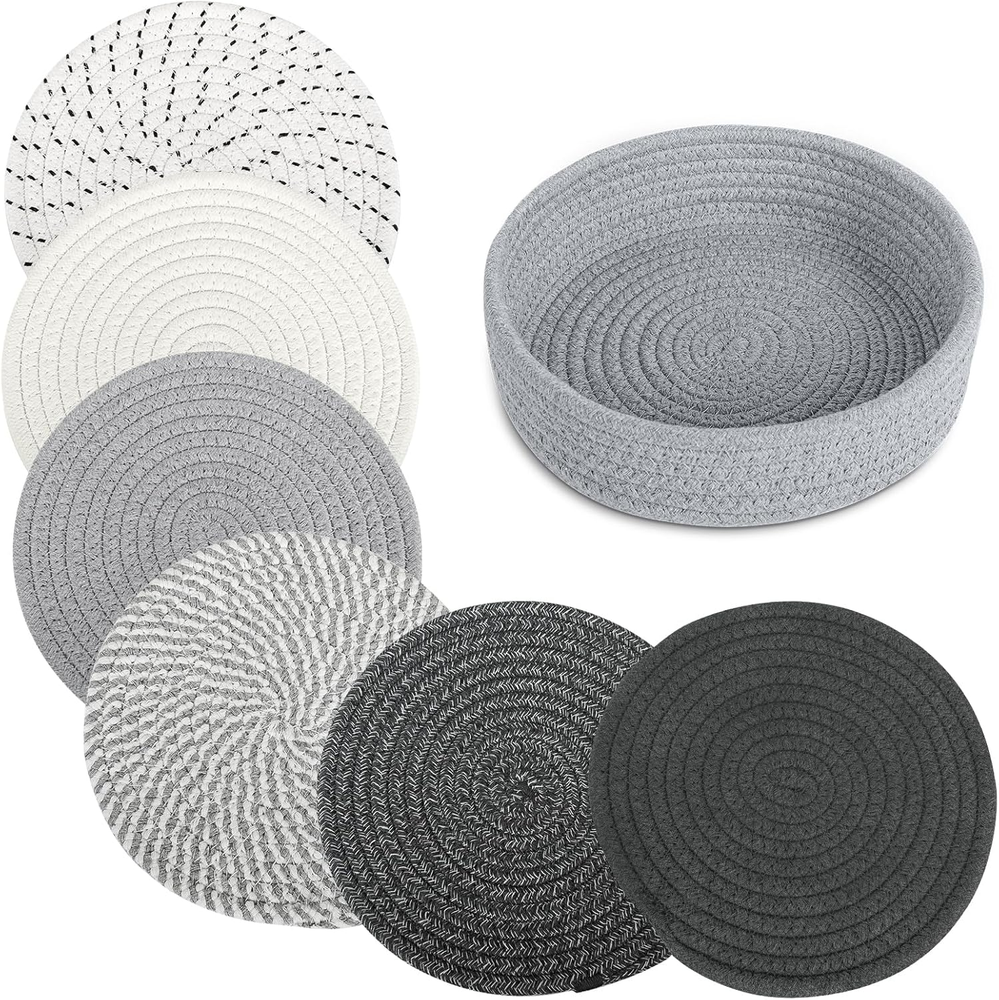8-inch heat-resistant trivets for hot dishes pots and pans with 6 storage pads
