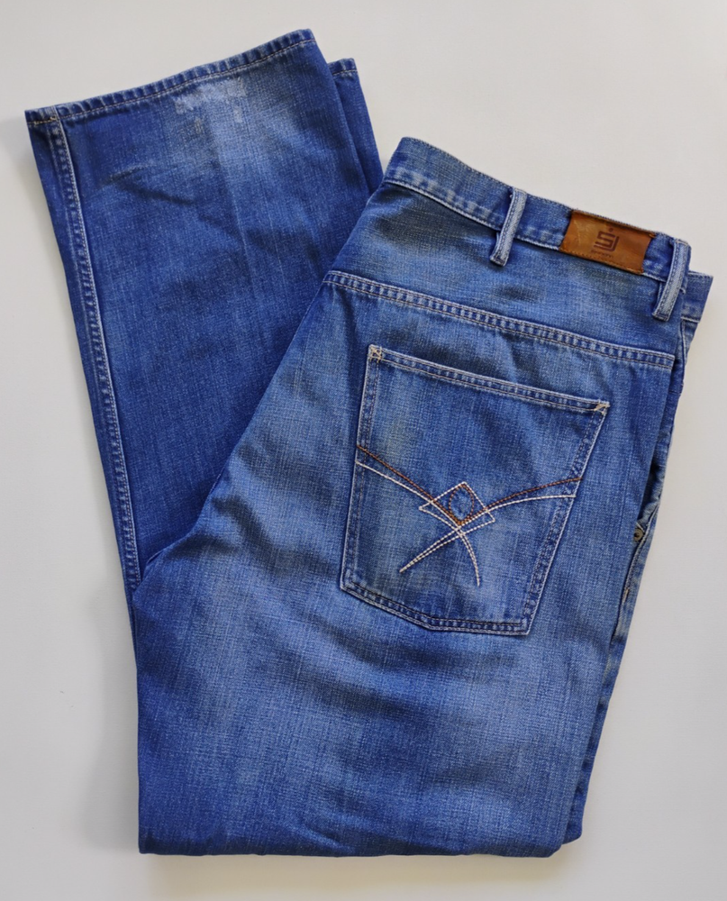 SEAN JOHN Vintage Baggy Embroidered Pocket Blue Jeans for Men Size 42