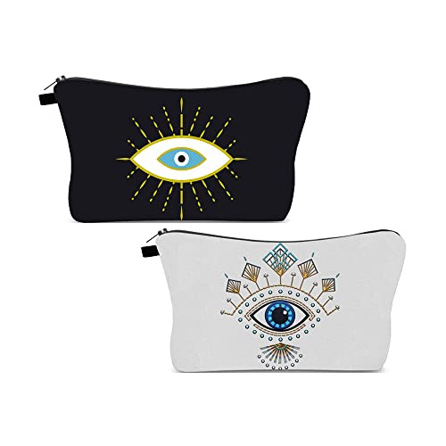 Evergoo 2 Pack Soft Makeup Bag for Purse, 3D Allover Printed Makeup Evil-Eye
