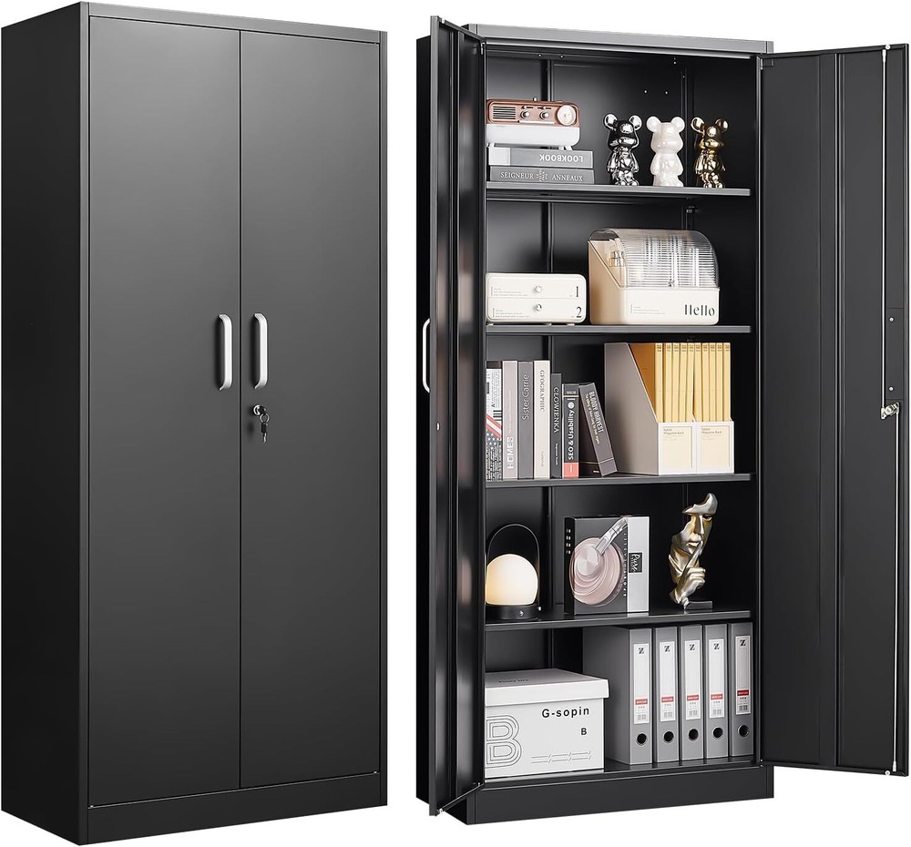 Metal Storage Cabinet with 2 Doors and Adjustable Shelves for Pantry Organization
