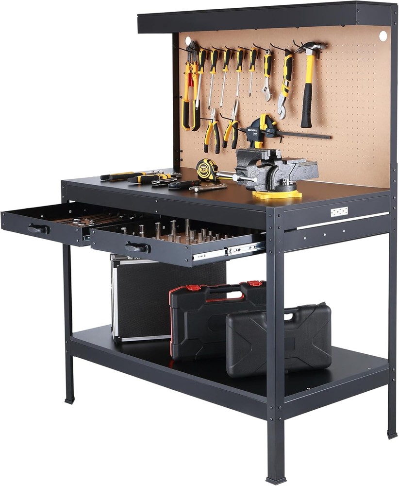 Olympia Tools Multipurpose Workbench With Power Outlets and Light, Black