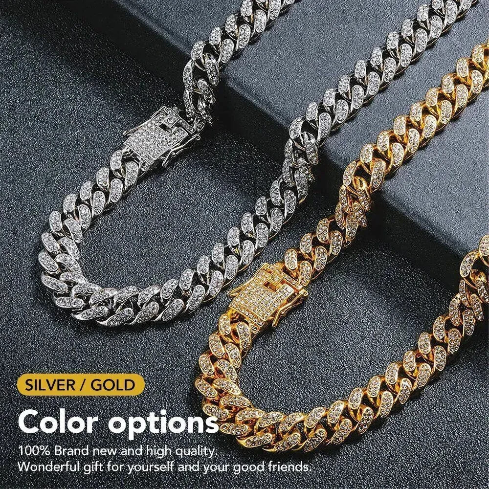 Men's Iced Out Thick Miami Cuban Chain Necklace Diamond Hip Hop Jewelry UK