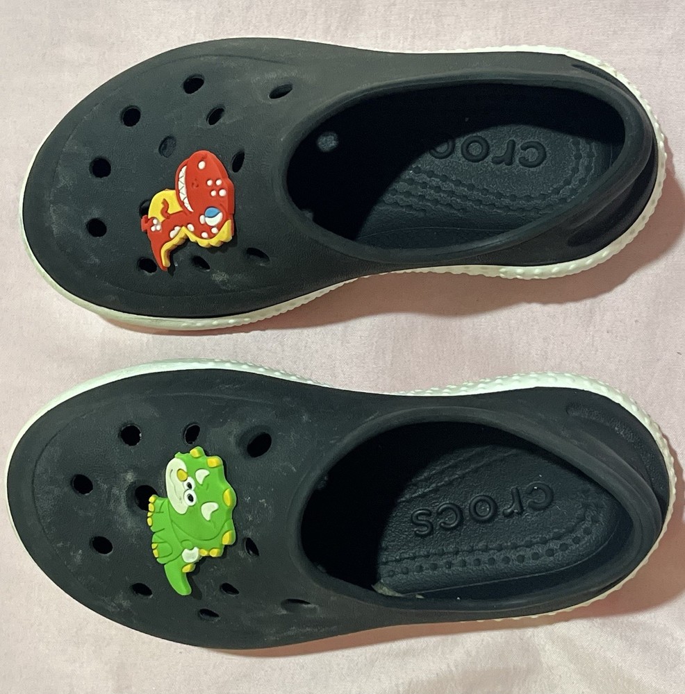 Black Crocs Sneakers for toddler Size 9C Comfortable with Dinosaur Croc Charms