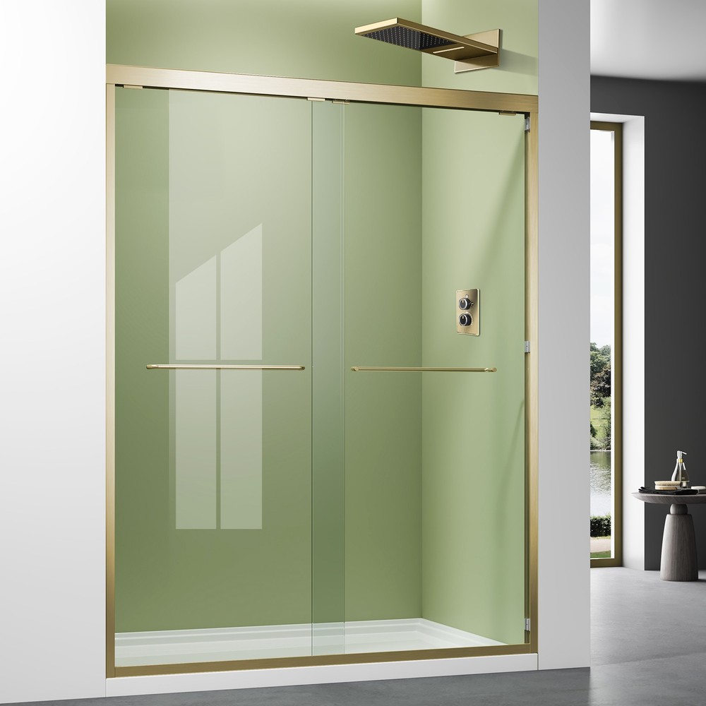 Brushed Gold 60x72 Sliding Shower Door Reversible Glass Door for Easy Installation