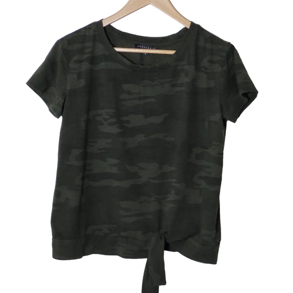 Sanctuary Green Camouflage Crew Neck Cotton Rayon Tie Front T-Shirt Size Small