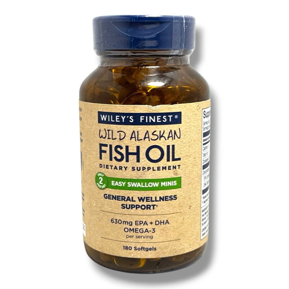 Wiley's Finest Wild Alaskan Fish Oil Dietary Supplement 630mg EPA+DHA Omega -180