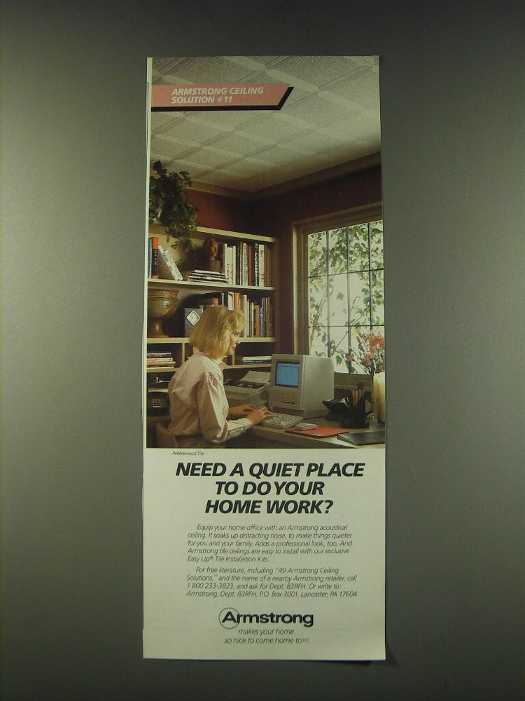 1988 Armstrong Pebblewood Tile Ceiling Ad for a peaceful quiet space