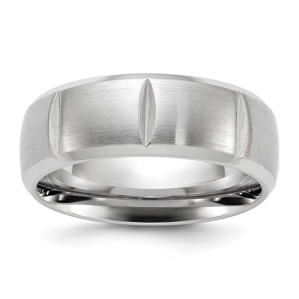 Titanium Brushed and Polished Grooved 8mm Band Ring Size 12 for Men 4.28gm