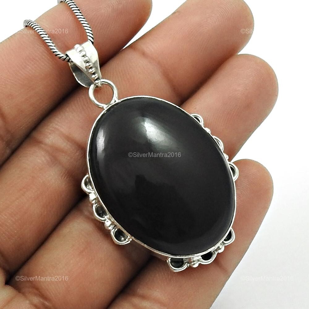 Mother’s Day Black Onyx Pendant in 925 Sterling Silver Stylish Ethnic Jewelry Gift for Wife-image