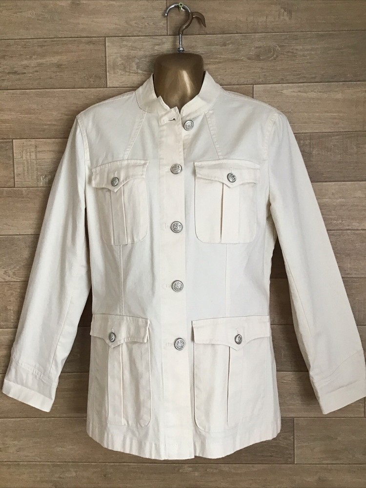 RALPH LAUREN WOMENS MILITARY IVORY CANVAS POCKETS JACKET  Size 8