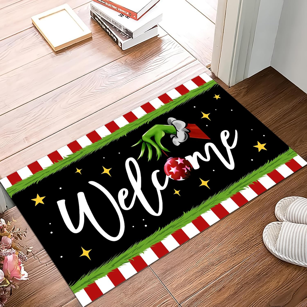 Christmas Door Mat Xmas Welcome Christmas Mat Non-Slip and Washable Winter Doorm