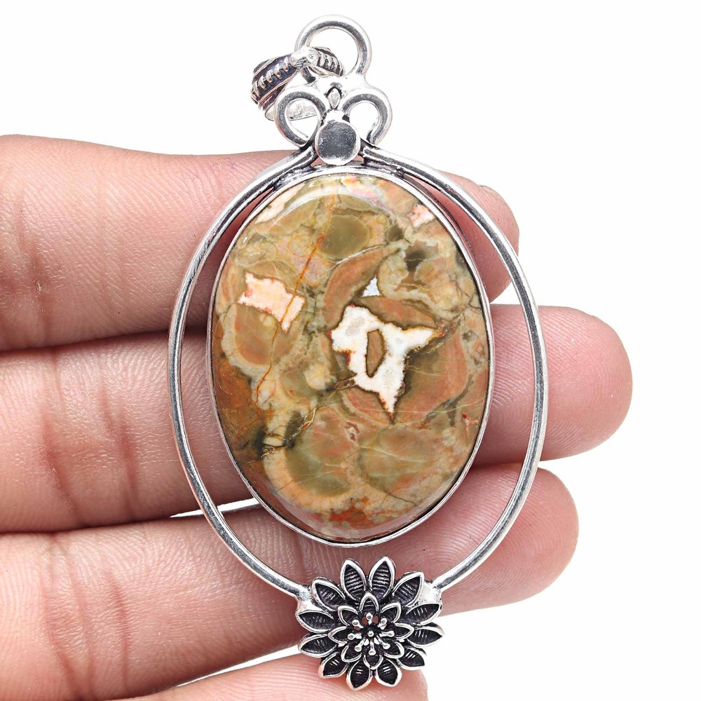 Rainforest Jasper Pendant Handmade Silver Jewelry Gift for Her 3 Inch