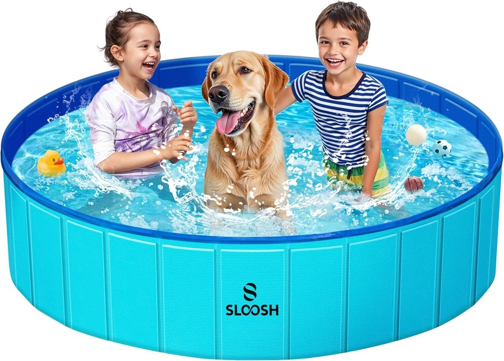 SLOOSH Foldable Dog Kiddie Pool - Portable Hard Plastic Doggie Swimming Pool,