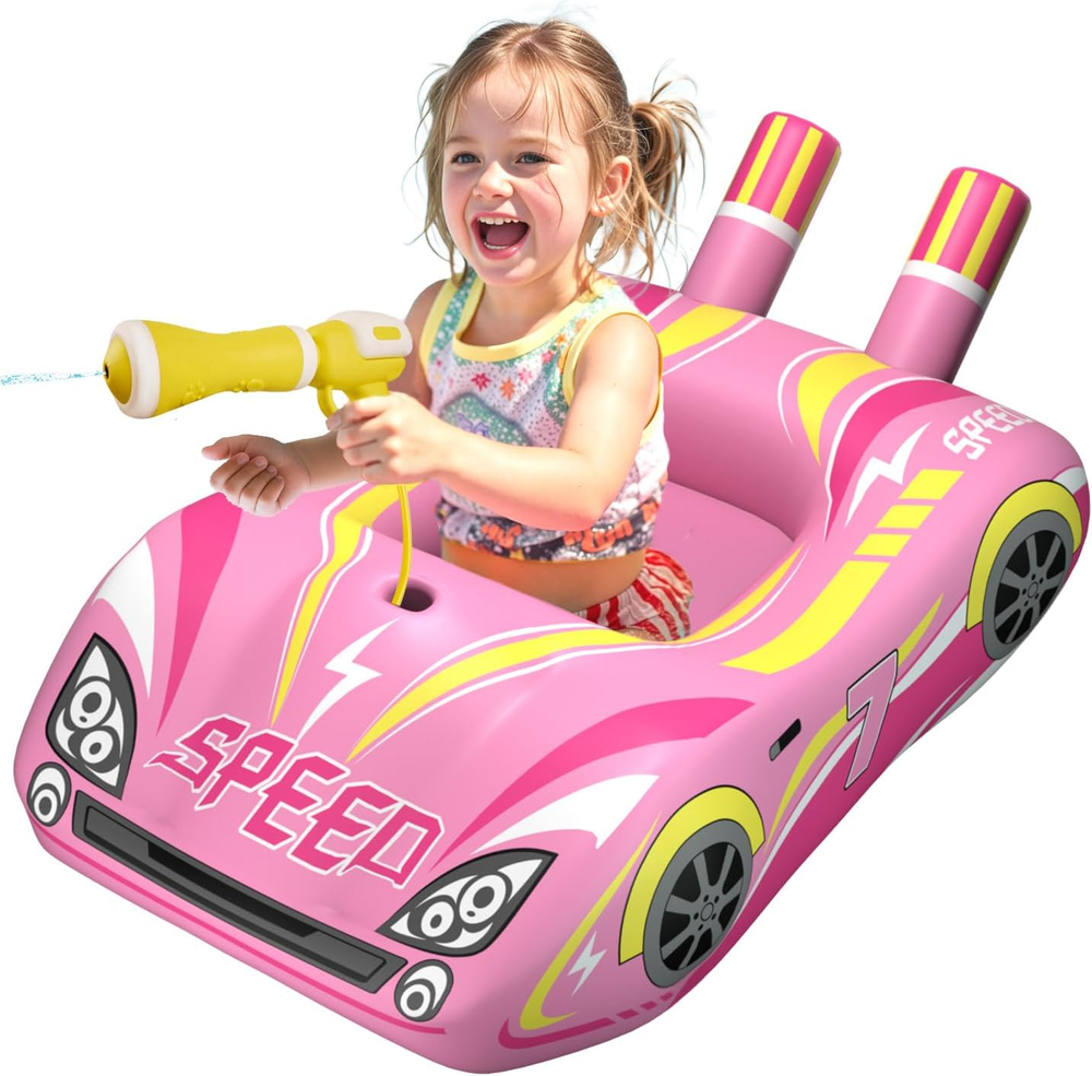 Inflatable Ride-On Car Pool Float with Water Gun for Kids