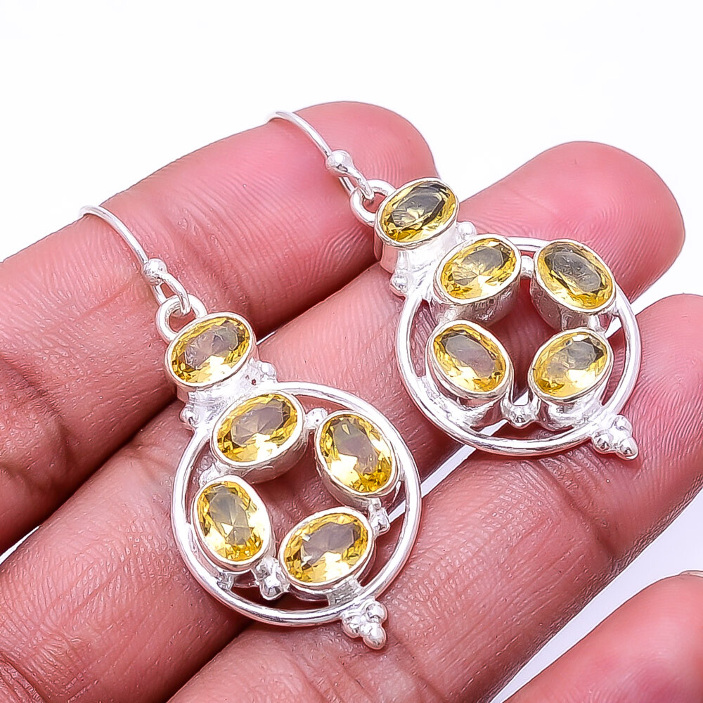 Handmade Citrine Multi Collet Gemstone 925 Sterling Silver Earrings 1.83